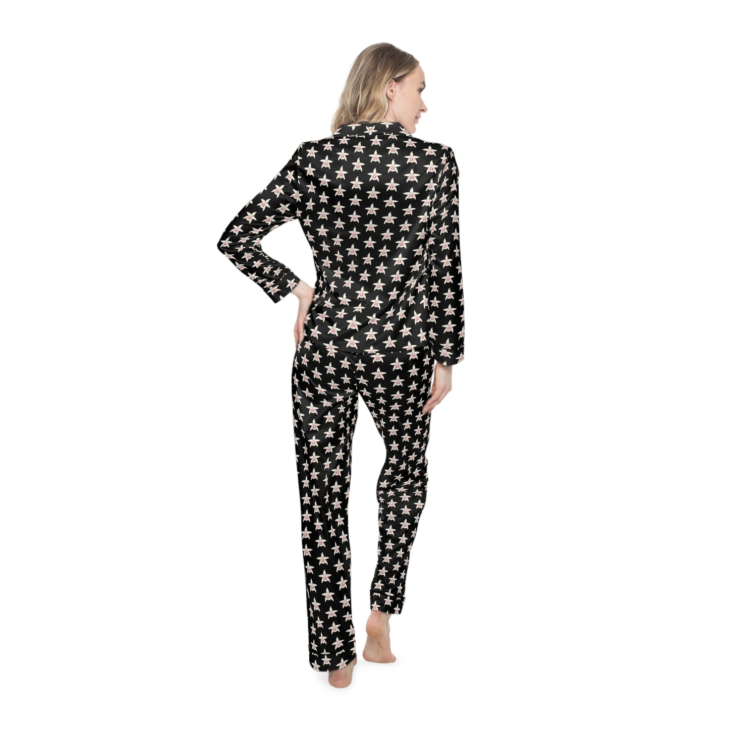 Orchid-White- Women's Satin Pajamas (AOP)