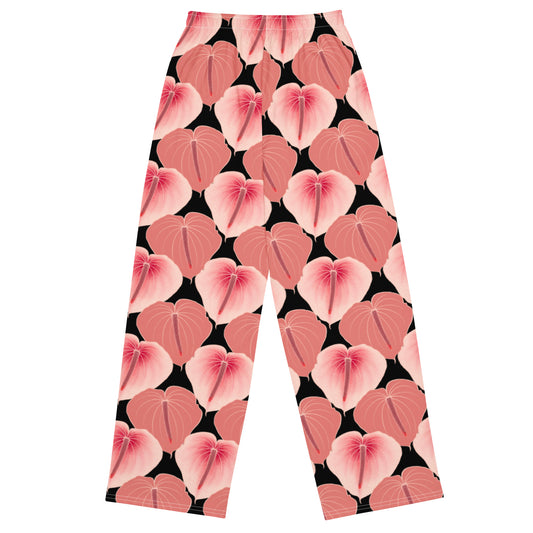 Anthurium- black All-over print unisex wide-leg pants