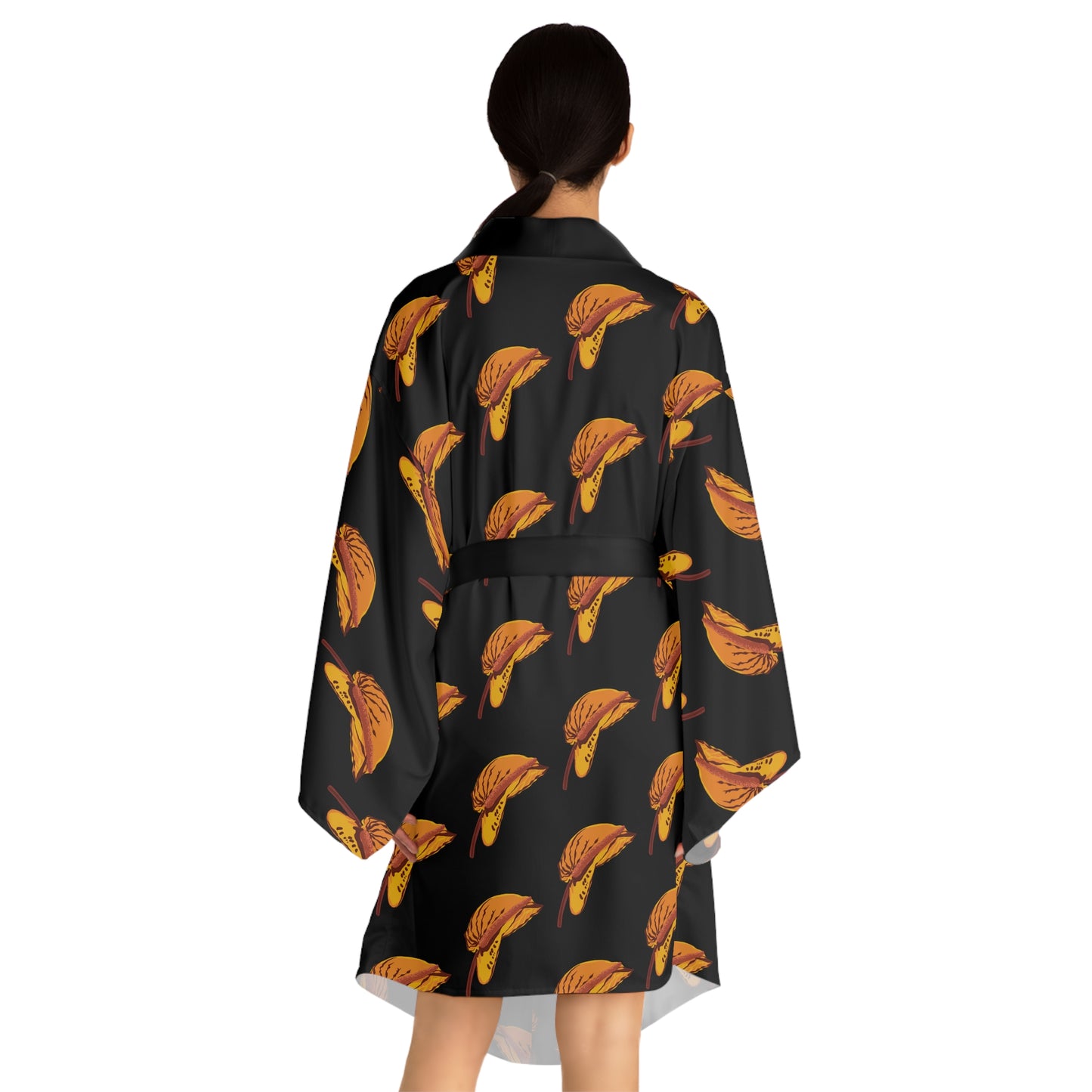 Anthurium- Gold Long Sleeve Kimono Robe (AOP)