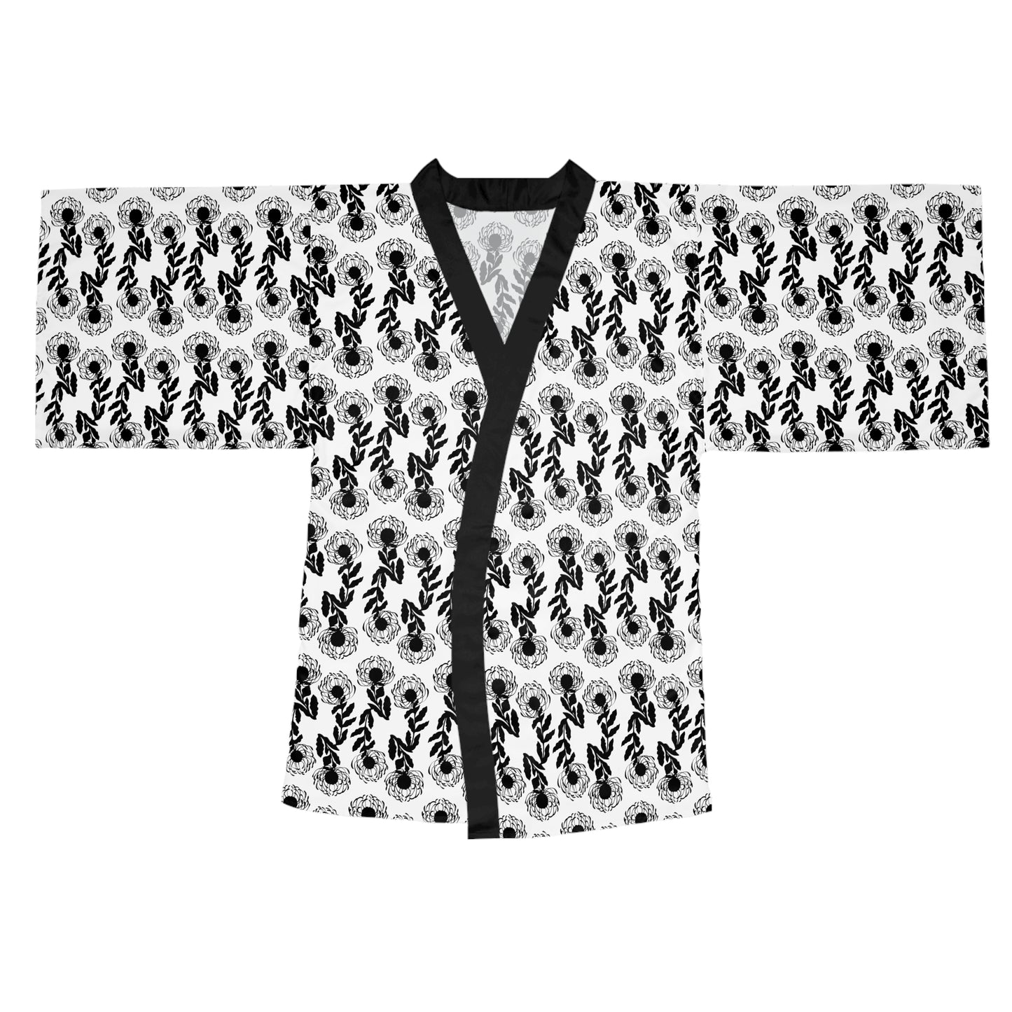 Protea-Black and White Long Sleeve Kimono Robe (AOP)