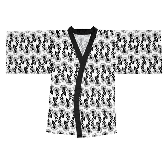 Protea-Black and White Long Sleeve Kimono Robe (AOP)