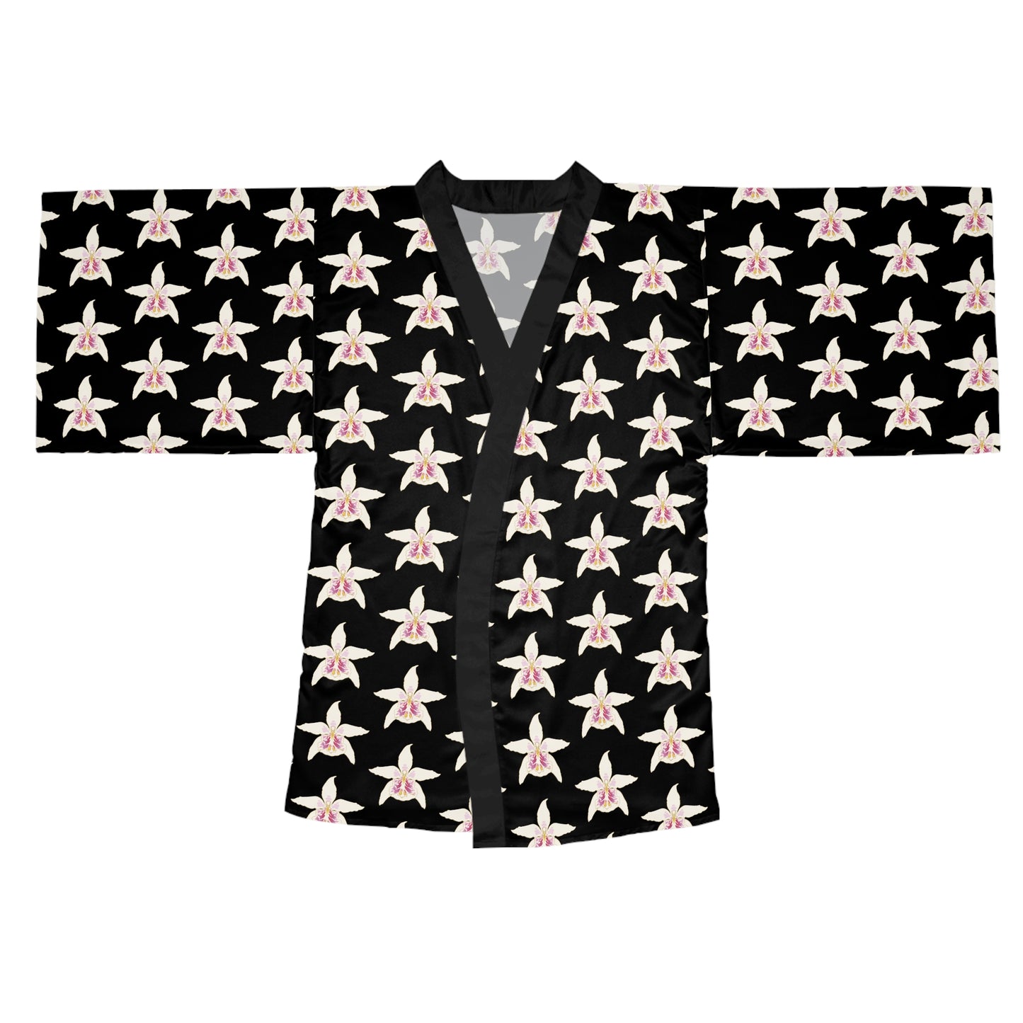 Orchid-White- Long Sleeve Kimono Robe (AOP)