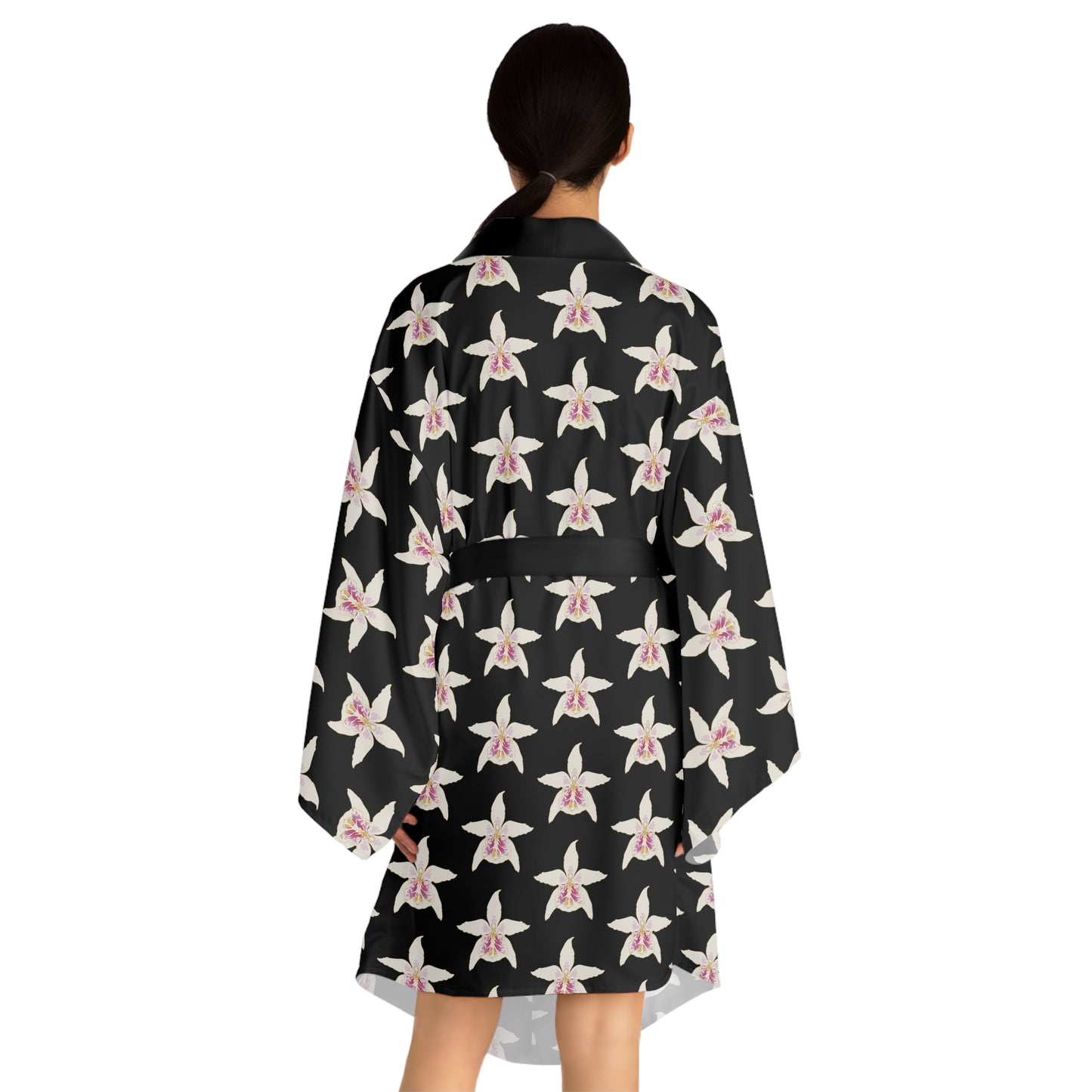 Orchid-White- Long Sleeve Kimono Robe (AOP)