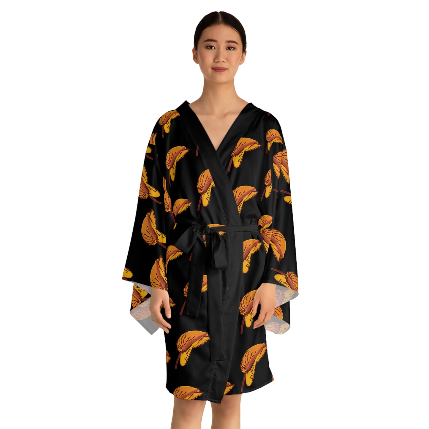 Anthurium- Gold Long Sleeve Kimono Robe (AOP)