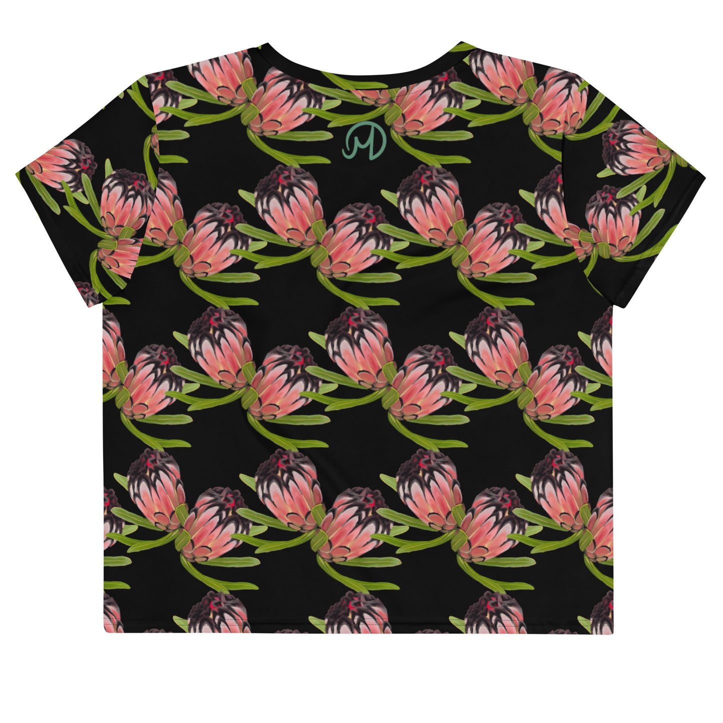 Protea- black All-Over Print Crop Tee