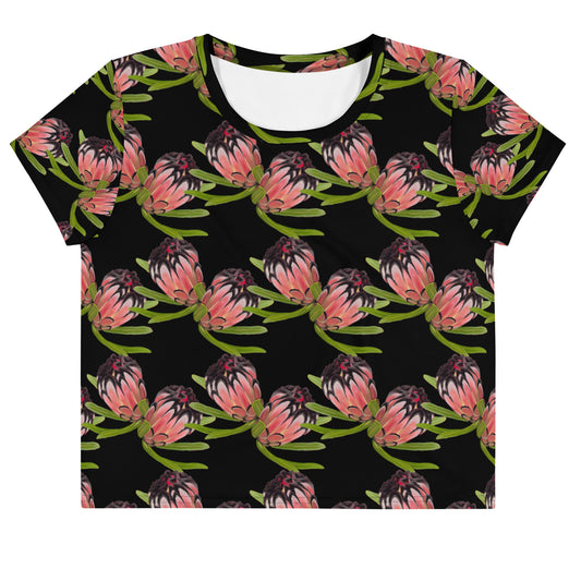 Protea- black All-Over Print Crop Tee