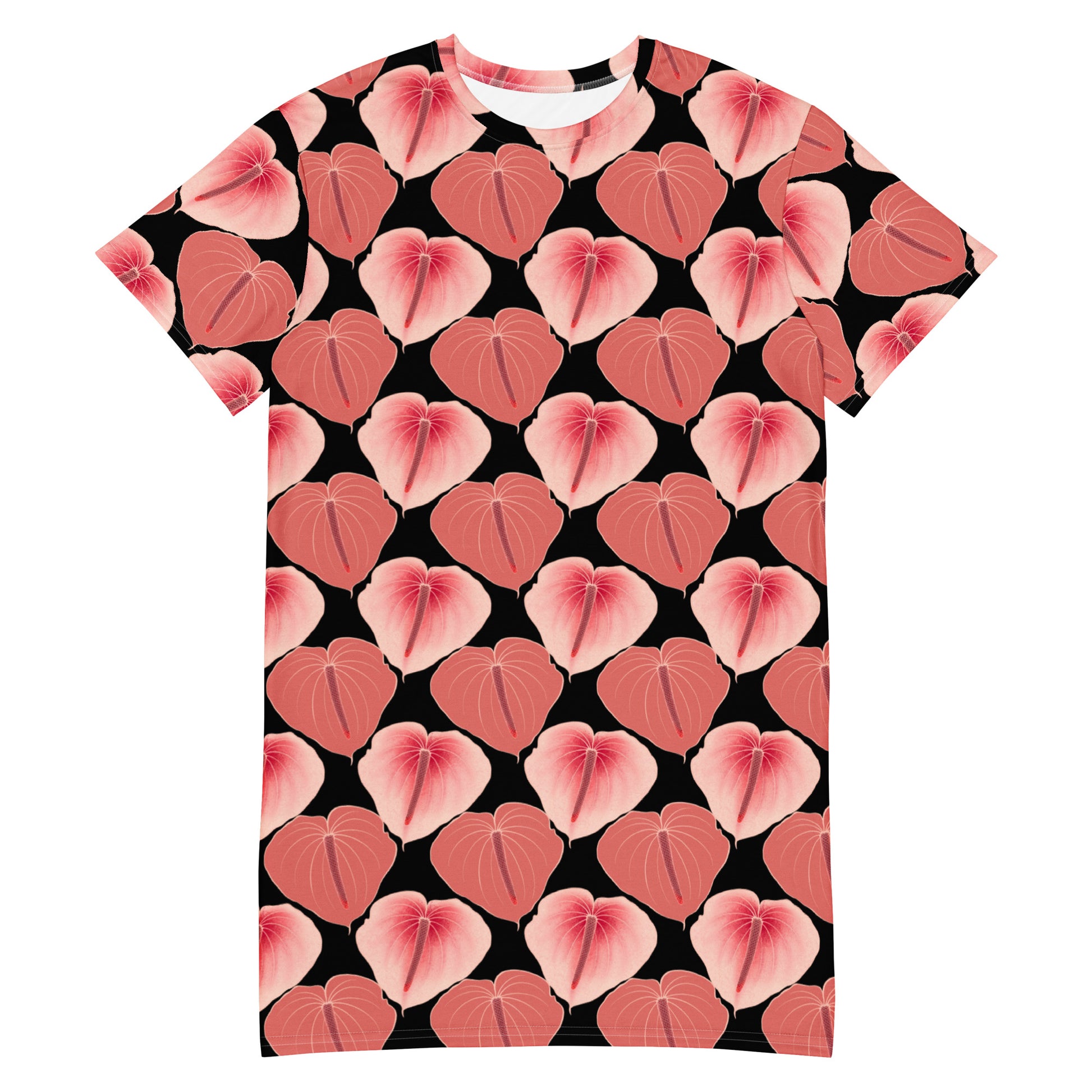 anthurium shirt Anthurium-black T-shirt dress – Mahealani Designs