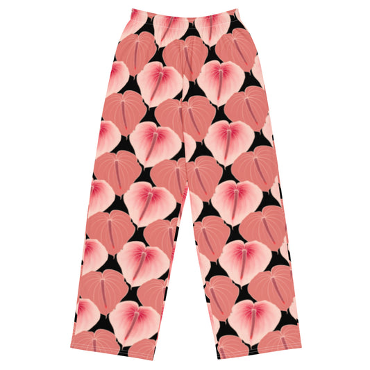 Anthurium- black All-over print unisex wide-leg pants