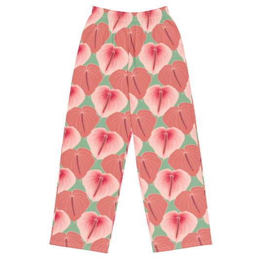 Anthurium- green All-over print unisex wide-leg pants